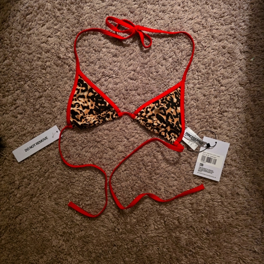 Red and Leopard Print Bikini Top